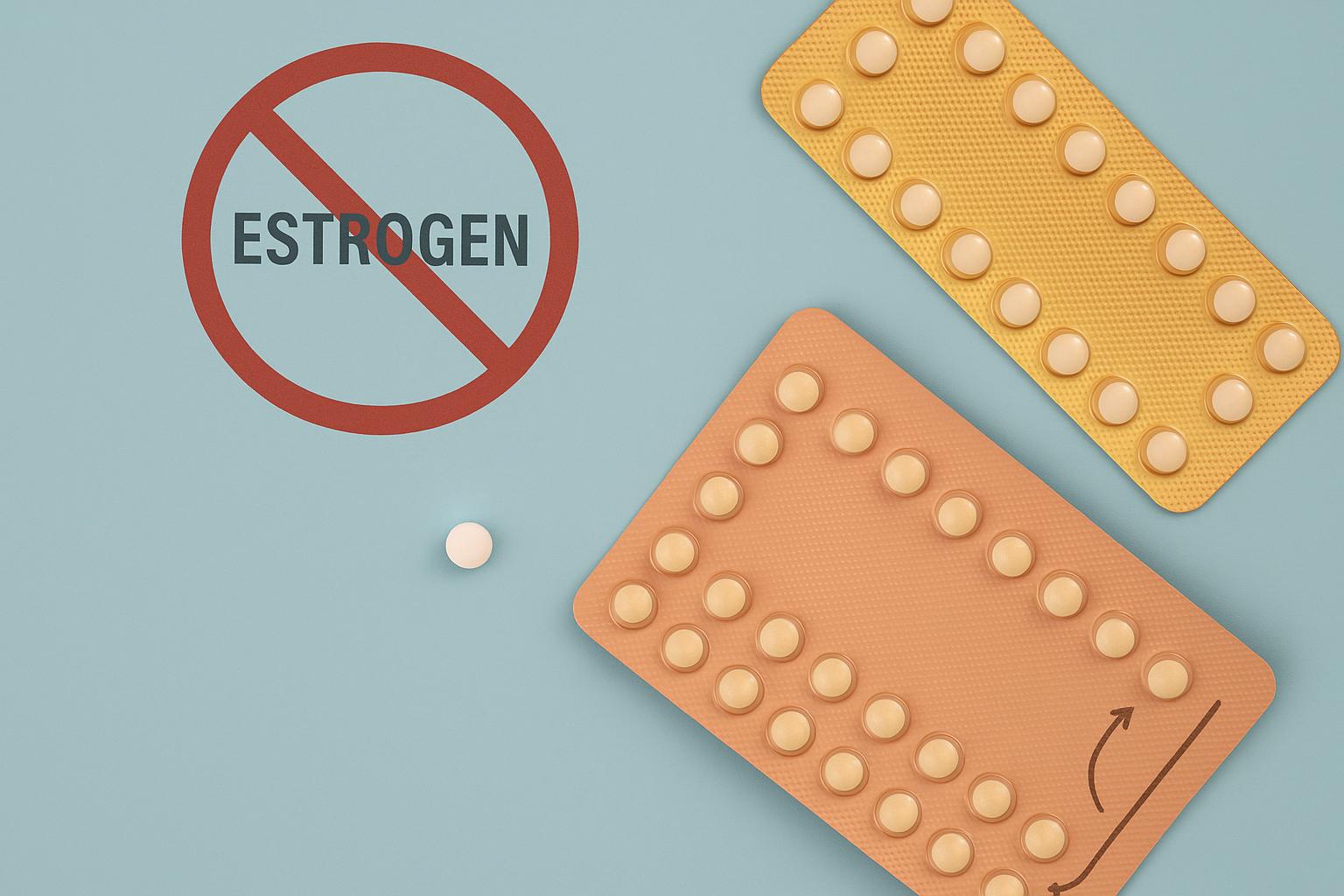 Desogestrel contraceptive pills in blister pack emphasizing non-estrogen birth control options