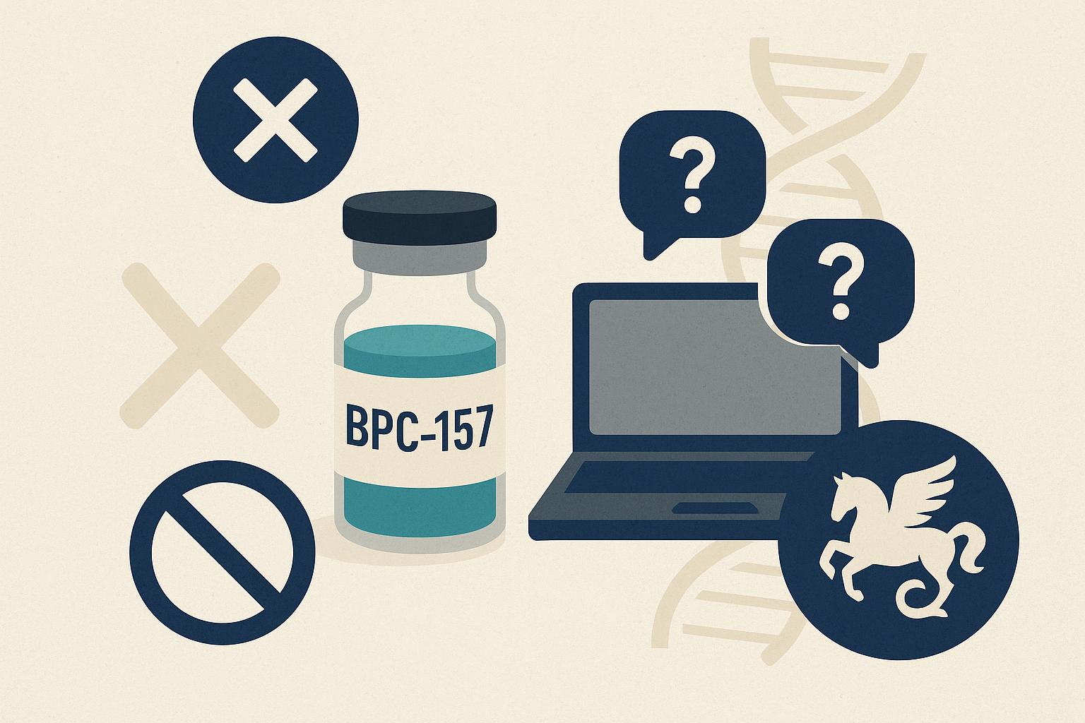 Illustration of BPC-157 supplement bottle with myth and fact icons for online misinformation article