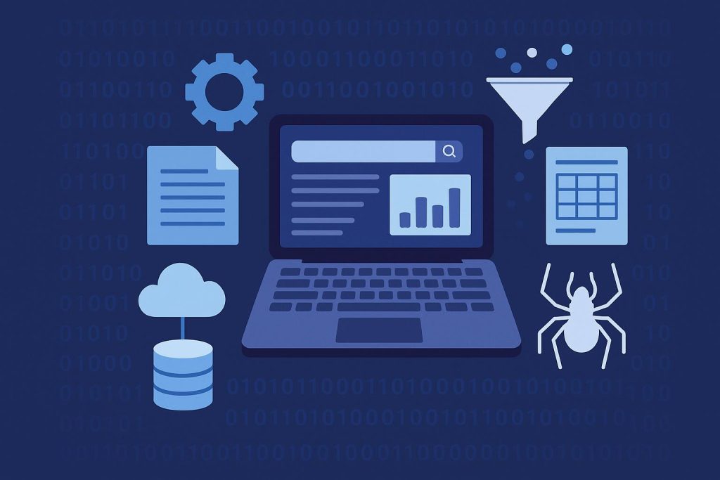 Web scraping tools and data extraction company logos on a digital network background