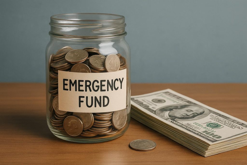 Stack of cash and coins symbolizing emergency funds and personal financial security