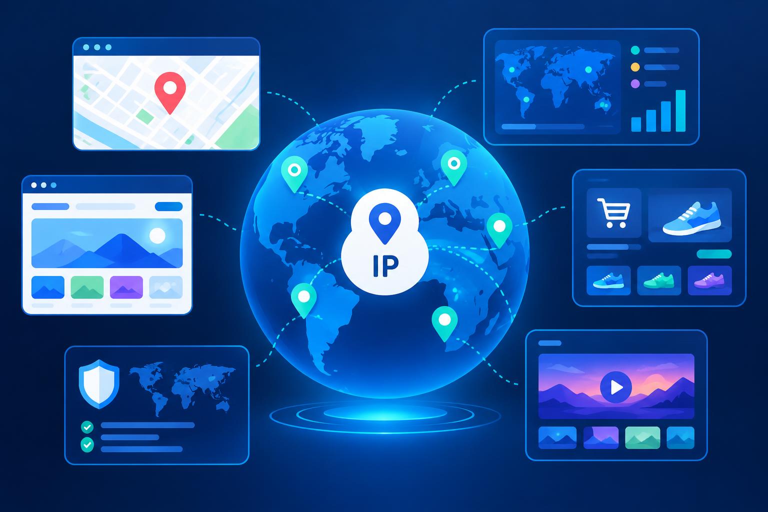 Digital map highlighting IP addresses and data flow for improved business user experiences