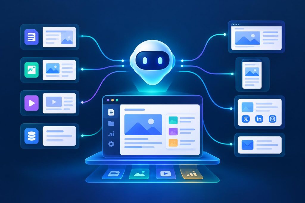 Modern agentic CMS dashboard interface illustrating content management workflows and automation